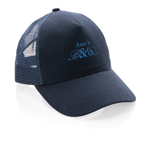 Casquette filet 5 panneaux coton recyclé Impact AWARE™ - Bleu Marine