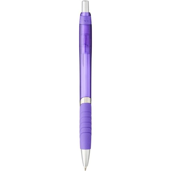 Průsvitné kuličkové pero Turbo s pryžovým úchopem - Purpurová