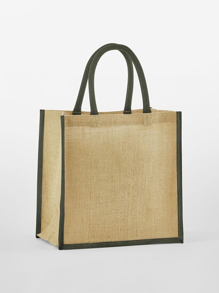 Natural Starched Jute Midi Tote - Natural / Olive Green
