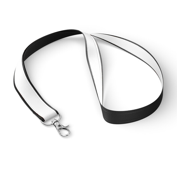 Polyester lanyard with sublimated satin overlay - Black / 20mm width / Metal carabiner