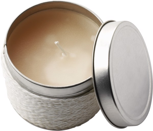 Tin with scented candle - White