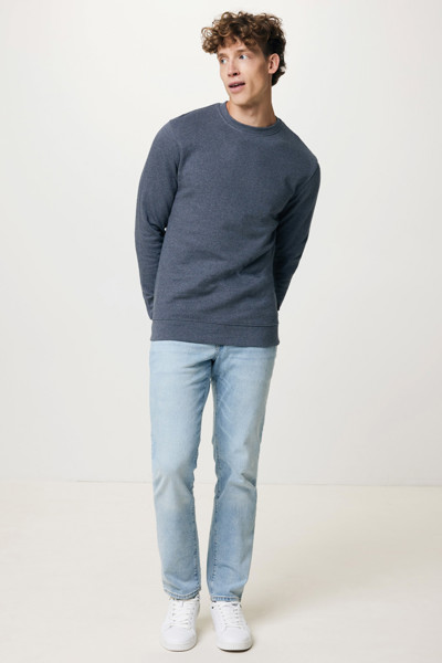 Pull à col rond en coton recyclé non teinté Iqoniq Denali - Heather Navy / XXL