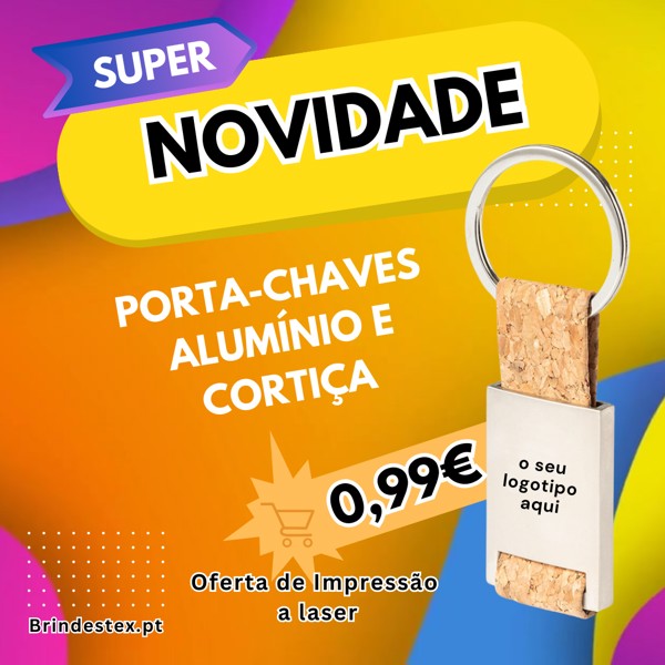 Porta-chaves em alumínio e cortiça com impressão a laser