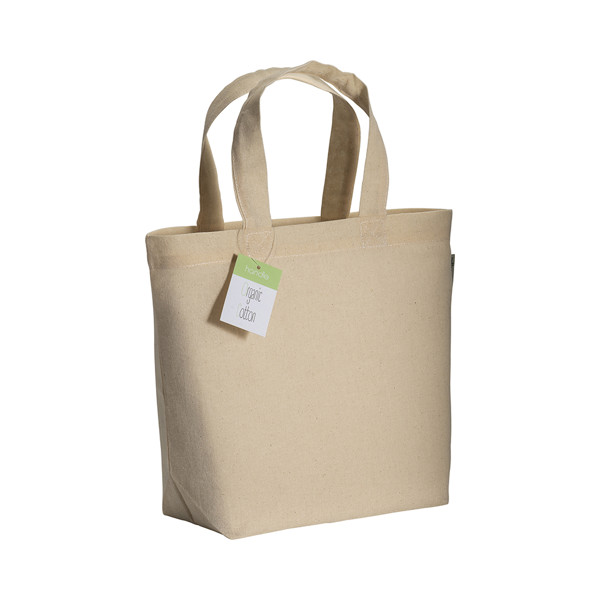 Organic Cotton Shopping Bag, Short Handles And Buttom Gusset