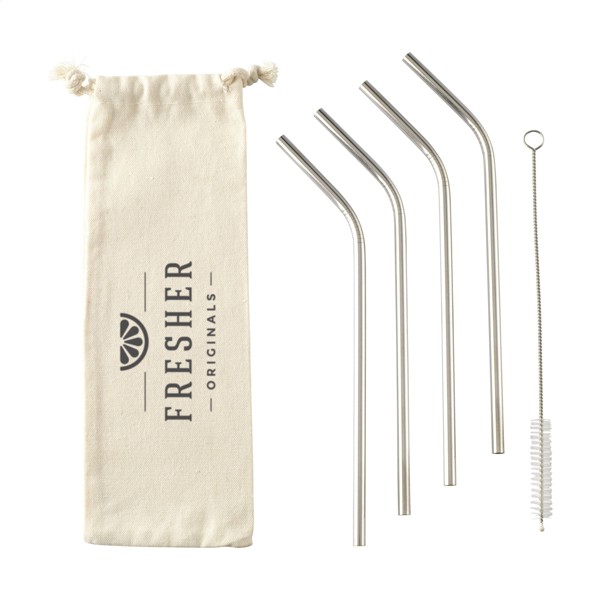 Reusable 4 pieces ECO Straw Set paille acier inoxydable