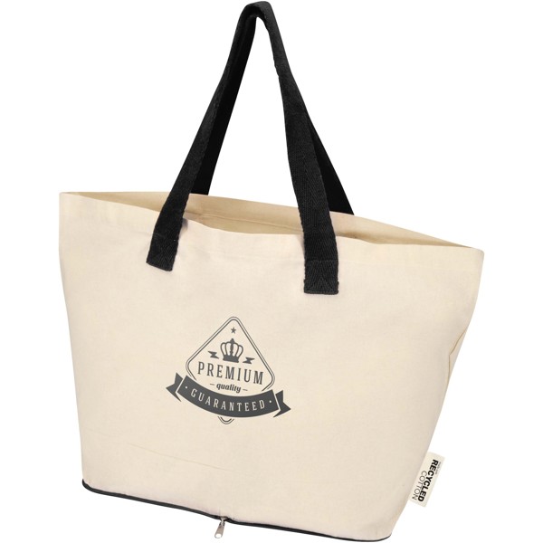 Saco de algodão reciclado dobrável de 12 L e GRS de 140 g/m² Sierra - Natural / Preto liso