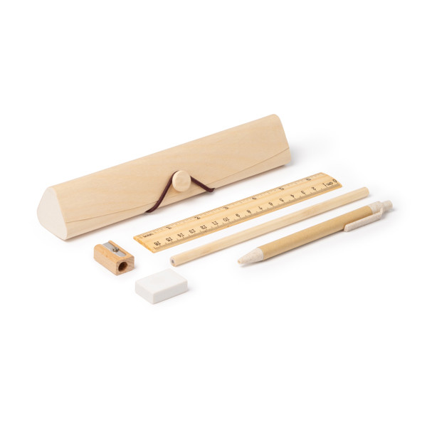 Personalised natural wood writing set with case 5 pieces
