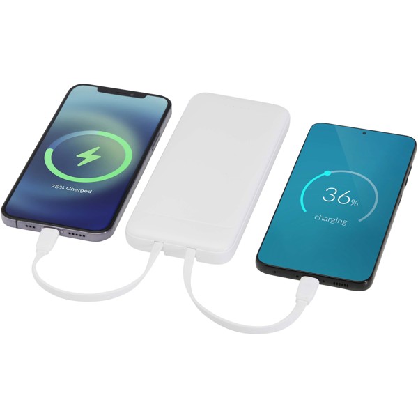 Adhil 10 W 10.000 mAh Powerbank aus recyceltem Kunststoff mit 2 integrierten Kabeln - weiss