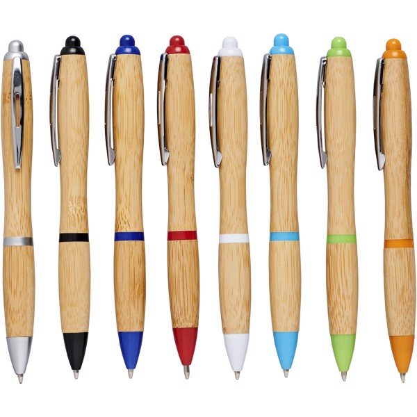 Stylo bille en bambou Nash (encre bleue) - Naturel / Blanc