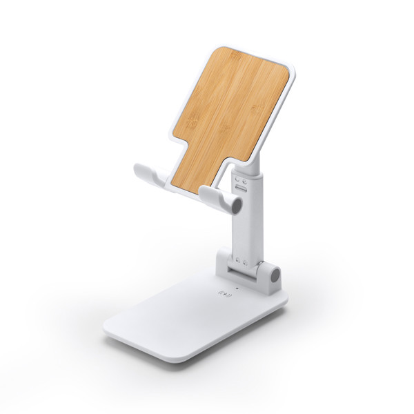 Soporte cargador inalámbrico rápido personalizado de ABS y bambú 15 W plegable