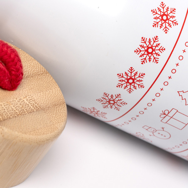 Personalised thermal bottle stainless steel 500 ml with bamboo lid and cotton handle