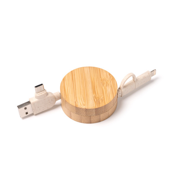 Personalised bamboo and wheat fibre charging cable with USB and type C input
