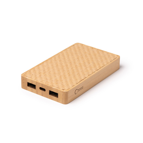 Personalised bamboo power bank 8000 mAh with USB-C port