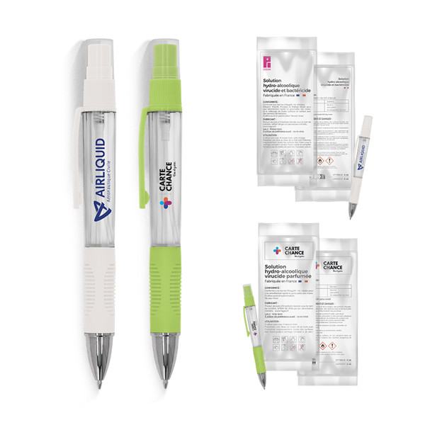 STYLO BILLE AVEC VAPORISATEUR 4 ml SOLUTION HYDROALCOOLIQUE - Blanc