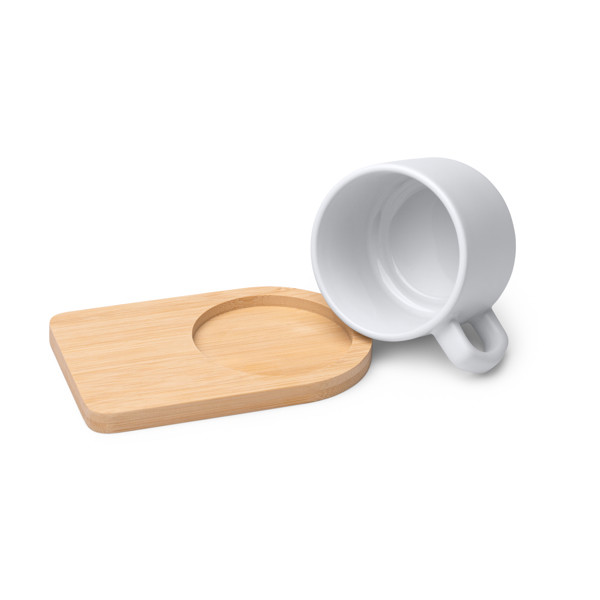 Personalised ceramic mug 180 ml with bamboo base and coaster