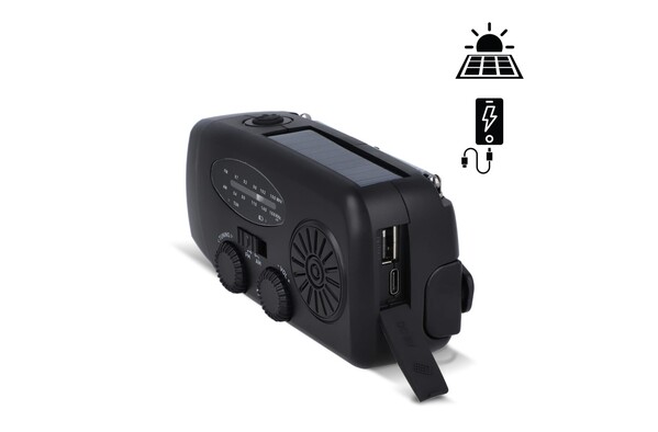 SafeSound Emergency Radio with Solar and Manual Winding - Black