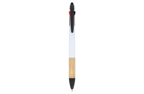 3-colour pen with bamboo grip - White