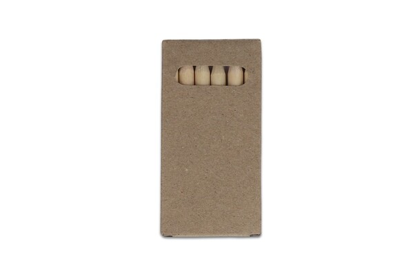 6 crayons de couleur dans une boîte kraft