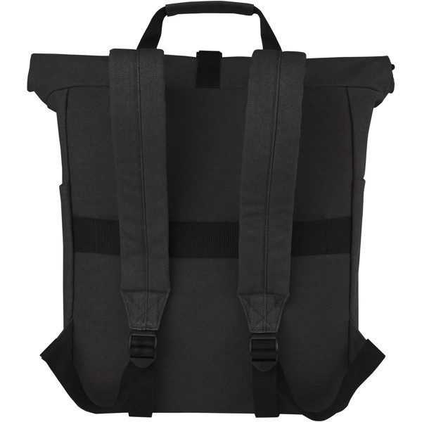 Sac à dos pour ordinateur portable Joey de 15 L en toile recyclée GRS 15 pouces avec dessus enroulable - Noir