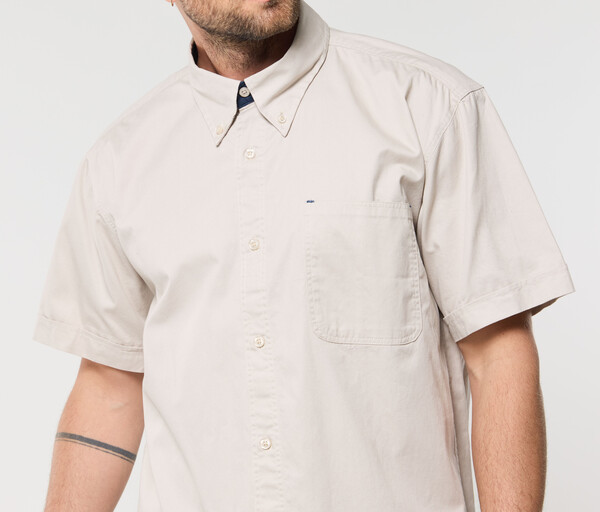 Chemise coton manches courtes - BEIGE / NAVY / L