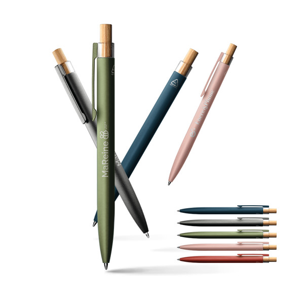 STYLO BILLE ECRITURE BLEUE EN ALU RECYCLE - Gris