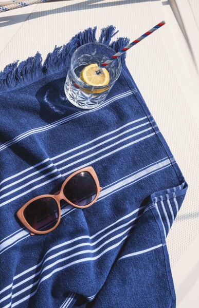 Olima Striped Beach&Spa Peshtemal Towel - White / Light Navy