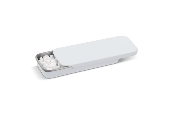 Mini peppermint tin box, sliding lid, 25g - White