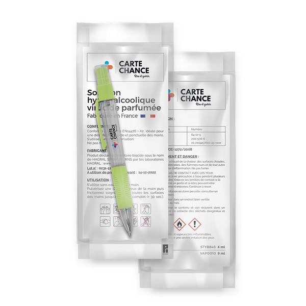 STYLO BILLE AVEC VAPORISATEUR 4 ml SOLUTION HYDROALCOOLIQUE - Blanc