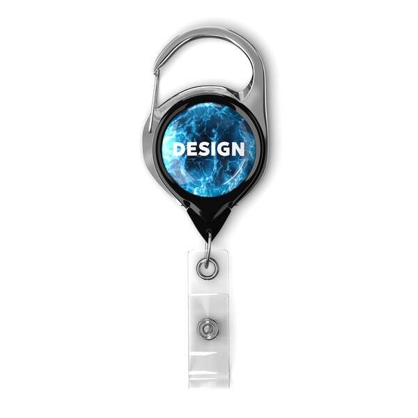 Retractable badge reel with carabiner & logo (without belt clip) - Black