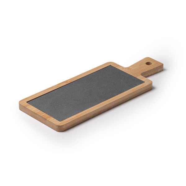 Personalised bamboo and slate kitchen board with removable tray