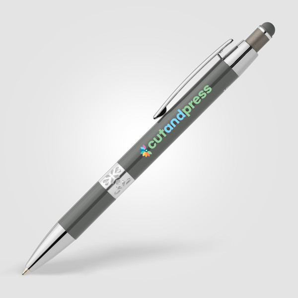Adorn Recycled Aluminium Chrome Trim Stylus Pen - Gunmetal / 4 Colour inkjet