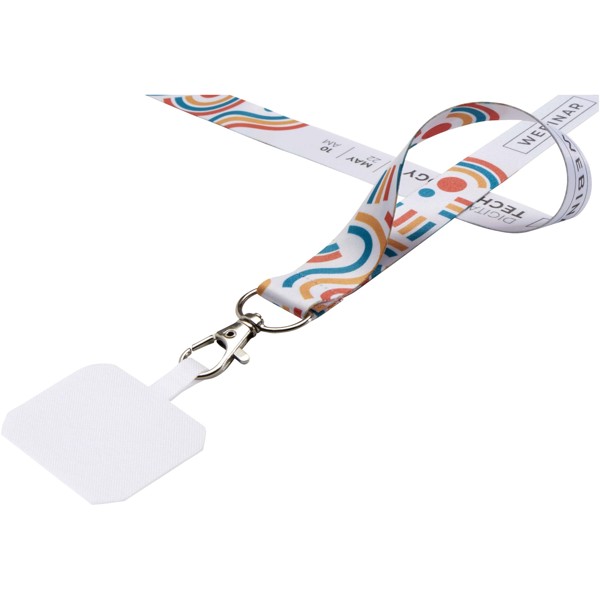 Addie RPET Sublimation Lanyard mit Telefonhalterung und Sicherheitsverschluss - weiss / weiss / 15mm