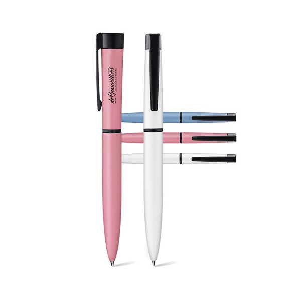 STYLO BILLE ECRITURE BLEU CORPS ET CLIP METAL - Blanc