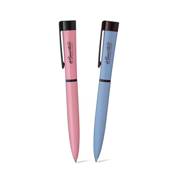 STYLO BILLE ECRITURE BLEU CORPS ET CLIP METAL - Blanc