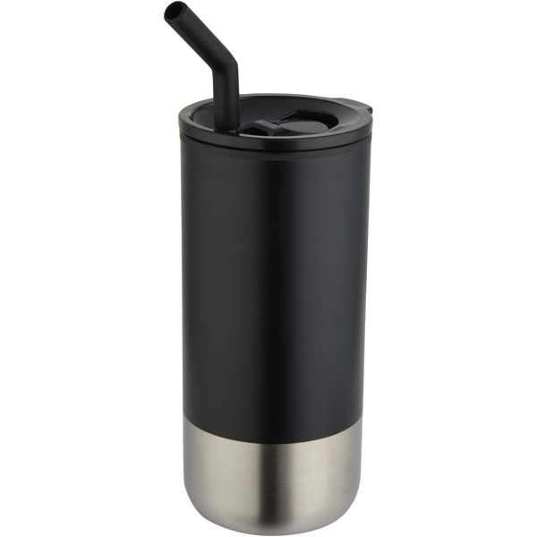 Grayson 480 ml RCS recyklovaný izolovaný pohár so slamkou - Čierna