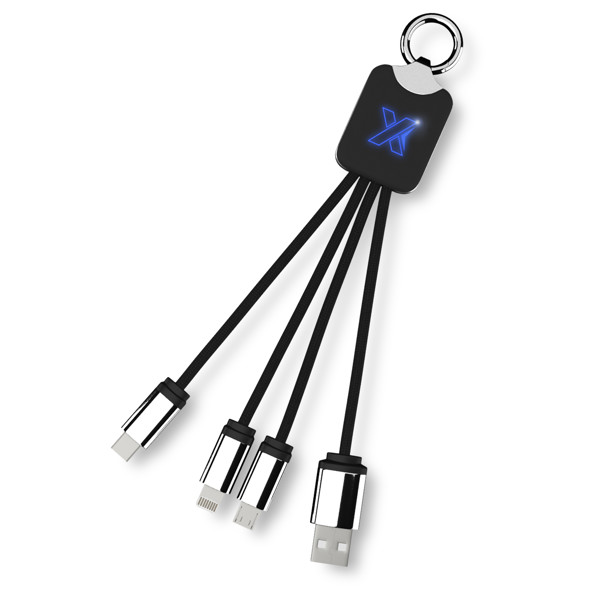 Câble carré 3-en-1 avec logo lumineux SCX.design C15 - Bleu reflex / Noir