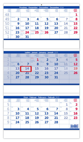 Nástěnný kalendář Tříměsíční skládaný 2025 - modrý