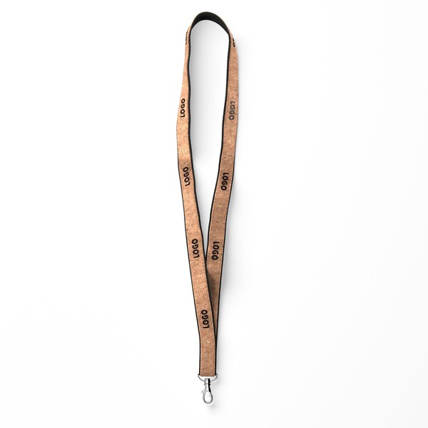 Cork & polyester screenprint lanyard - 20mm width / Metal carabiner