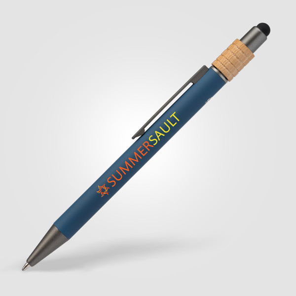 Reborn Spinner Stylo en aluminium recyclé avec stylet - breveté - Bleu marine / Jet d’encre 4 couleurs