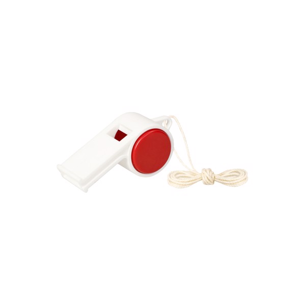 Whistle "Sport" With Cord, Duo-Colour - White / Red