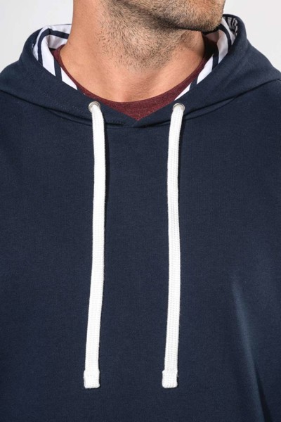 Unisex Contrast Patterned Hooded Sweatshirt - Navy / Mariniere / L