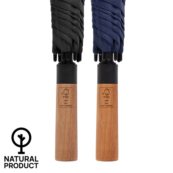Parapluie 30" en rPET Aware™ et poignée en acacias - Bleu Marine