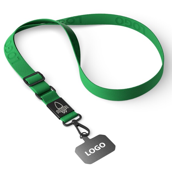 Woven adjustable crossbody phone holder with logo engraved metal plate - Classic Green