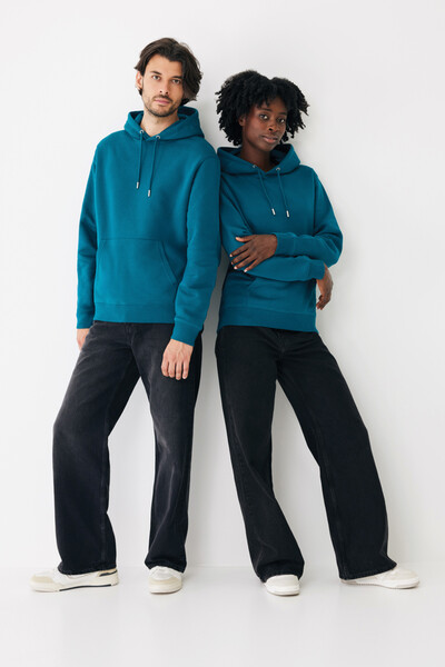 Mikina s kapucí IQONIQ Joshua z recyklované bavlny - Dark Teal / S