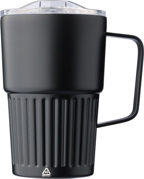 Dvojstenný cestovný hrnček z recyklovanej nehrdzavejúcej ocele (450 ml) - Čierna