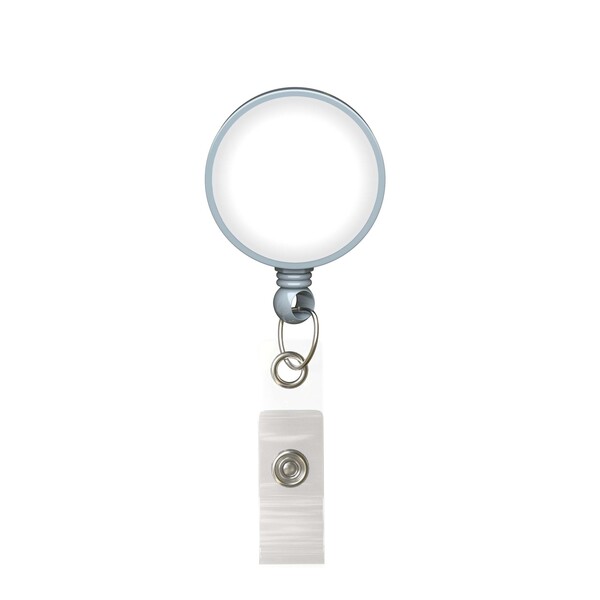 Bobina per badge retrattile di forma rotonda con logo ⌀2,8cm - Colore pieno / Grigio medio / Clip