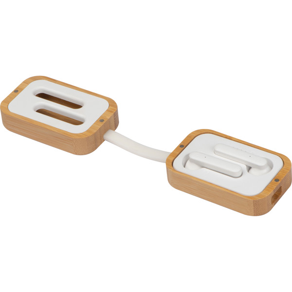HAZEL Bluetooth fülhallgató bambusz dobozban - Beige