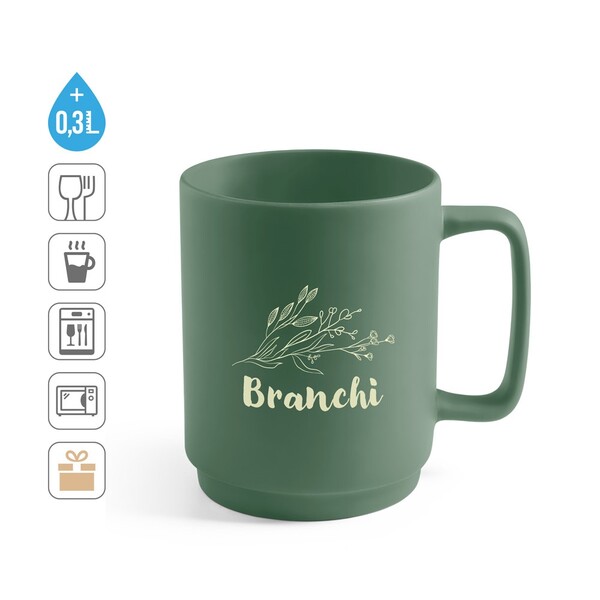 MIGHTY. Keramička šalica cilindričnog tijela 330 mL - Pastelno Bijela
