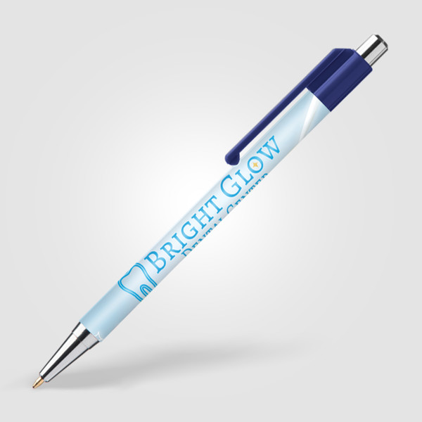 Stylo Astaire chrome avec embout coloré - Bleu marine / Impression 360