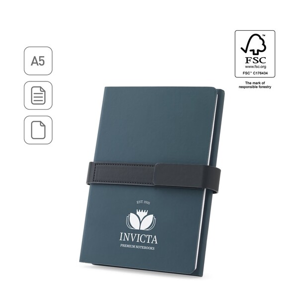 SANDERSON. Bloc-notes A5 en 80% de matériaux recyclés (polyester recyclé et PU recyclé) avec deux blocs : pages lignées et pages non lignées
